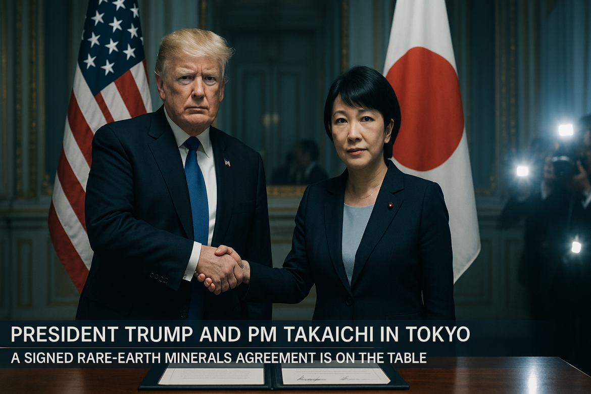 President Donald Trump’s high-stakes visit to Tokyo is turning out to be a game-changer for the diplomatic relations between the United States and Japan.Japanese Prime Minister Sanae Takaichi on Tuesday revealed her nomination of Trump for the Nobel Peace Prize while both leaders signed a critical framework agreement on rare earth minerals.The landmark meeting between Trump and Japan’s first female prime minister ushered in what Takaichi described as a “new golden age” in US-Japan relations.The visit comes as Trump’s Asia tour builds momentum ahead of his anticipated <a href="https://invezz.com/news/2025/10/27/trump-xi-meeting-us-rules-out-100-tariff-on-china-as-trade-deal-consensus-reached/">Thursday meeting with Chinese President Xi Jinping</a> in South Korea.US-Japan strategic rare earths partnershipAmid an ongoing tussle with China over the supply of critical rare earths, President Trump and Prime Minister Takaichi signed a landmark framework agreement on Tuesday aimed at securing critical minerals and rare earth supply chains.The deal secures comprehensive cooperation in mining and processing of essential materials used in electronics, electric vehicles, defense technologies, and renewable energy systems.Under the deal, the US and Japan agreed to speed up permits, align their investments, and start funding selected mining projects within six months.They are also setting up a joint “Rapid Response Group” to spot supply risks early and manage emergency shipments of key materials.The timing proves critical as China currently processes over 90% of global rare earth supplies and has recently tightened export controls, adding new elements to its restricted list.Beyond rare earths, Trump and Takaichi also confirmed they are moving ahead with the broader trade deal the two sides struck back in July 2025.As part of that agreement, Japan is committing $550 billion to help revive key US industries, a move that has turned controversial in domestic political circles in Japan.Takaichi backs Trump for Nobel Peace PrizeDuring their meeting on Tuesday, Japan’s Prime Minister Sanae Takaichi told President Trump that she has officially nominated him for the Nobel Peace Prize, and even handed him the paperwork at the Akasaka Palace.The White House later confirmed that Takaichi privately informed Trump of the nomination, crediting his role in what she described as efforts to promote global peace and stability.During their bilateral discussions, <a href="https://www.reuters.com/world/asia-pacific/japan-pm-takaichi-plans-recommend-trump-nobel-peace-prize-white-house-says-2025-10-28/">Takaichi specifically praised Trump’s </a>role in facilitating the recent Israel-Hamas ceasefire and the Cambodia-Thailand peace agreement.<blockquote>“Mr. President succeeded in securing a ceasefire deal between Thailand and Cambodia…the deal you have recently achieved in the Middle East is an unprecedented, historic achievement”.</blockquote>She emphasized that “in such a short period of time the world started to enjoy more peace,” adding that she was “so impressed and inspired” by his efforts.Japan joins a growing roster of nations nominating Trump for the prestigious award, including Pakistan, Israel, Cambodia, Thailand, Armenia, and Azerbaijan, while Rwanda and Gabon have also endorsed the move.The post <a href="https://invezz.com/news/2025/10/28/inside-trumps-japan-visit-nobel-prize-push-rare-earths-deal-and-more/">Inside Trump’s Japan visit: Nobel Prize push, rare earths deal and more</a> appeared first on <a href="https://invezz.com/">Invezz</a>